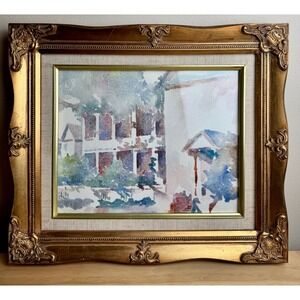 Gloria Dalvini Original Watercolor Painting Gold Framed Architecture Landscape